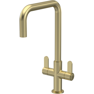 Kitchen Mono Mixer Tap with 2 Lever Handles Brushed Brass 361mm