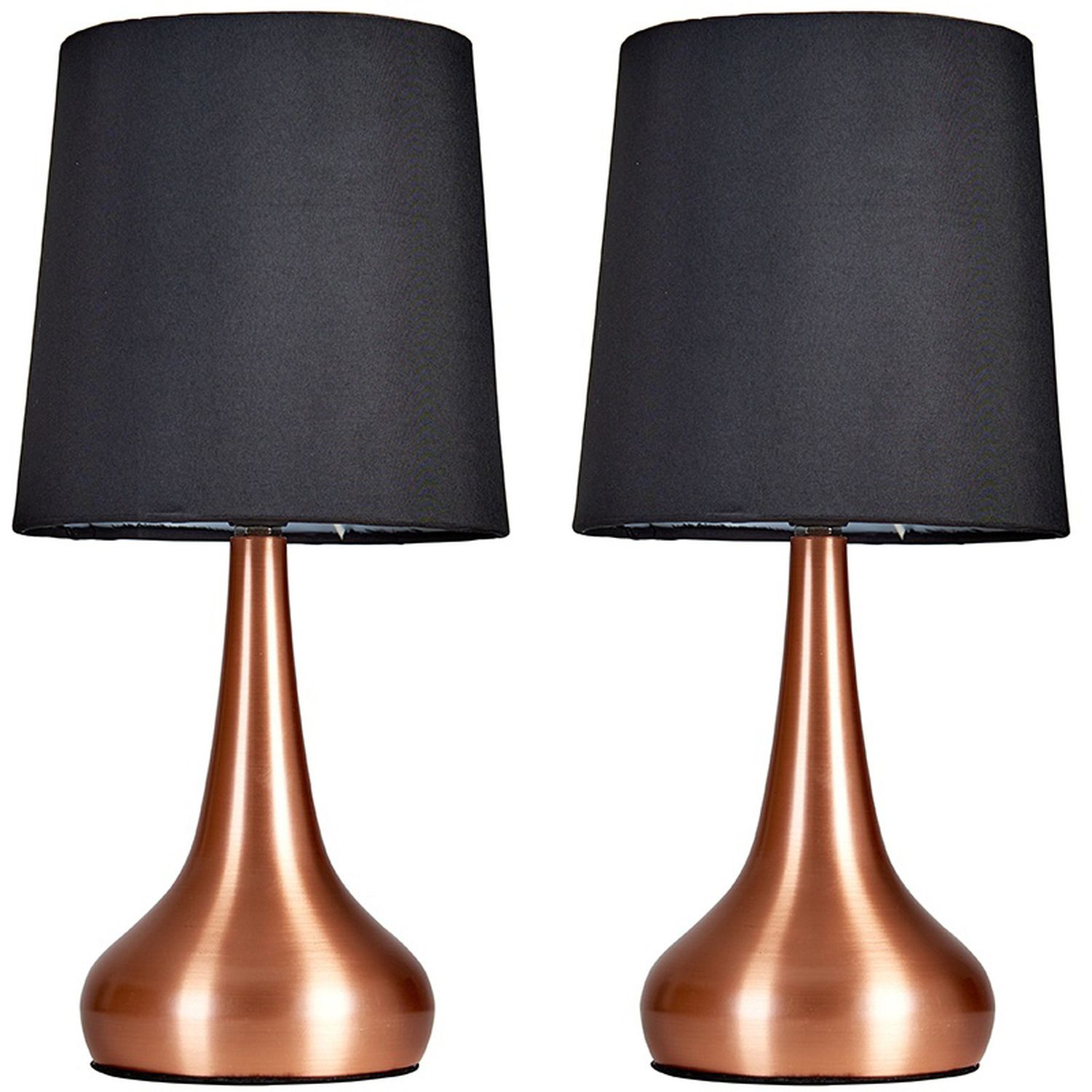 Teardrop Pair of Copper Touch Table Lamps with Shade and Bulbs - Black