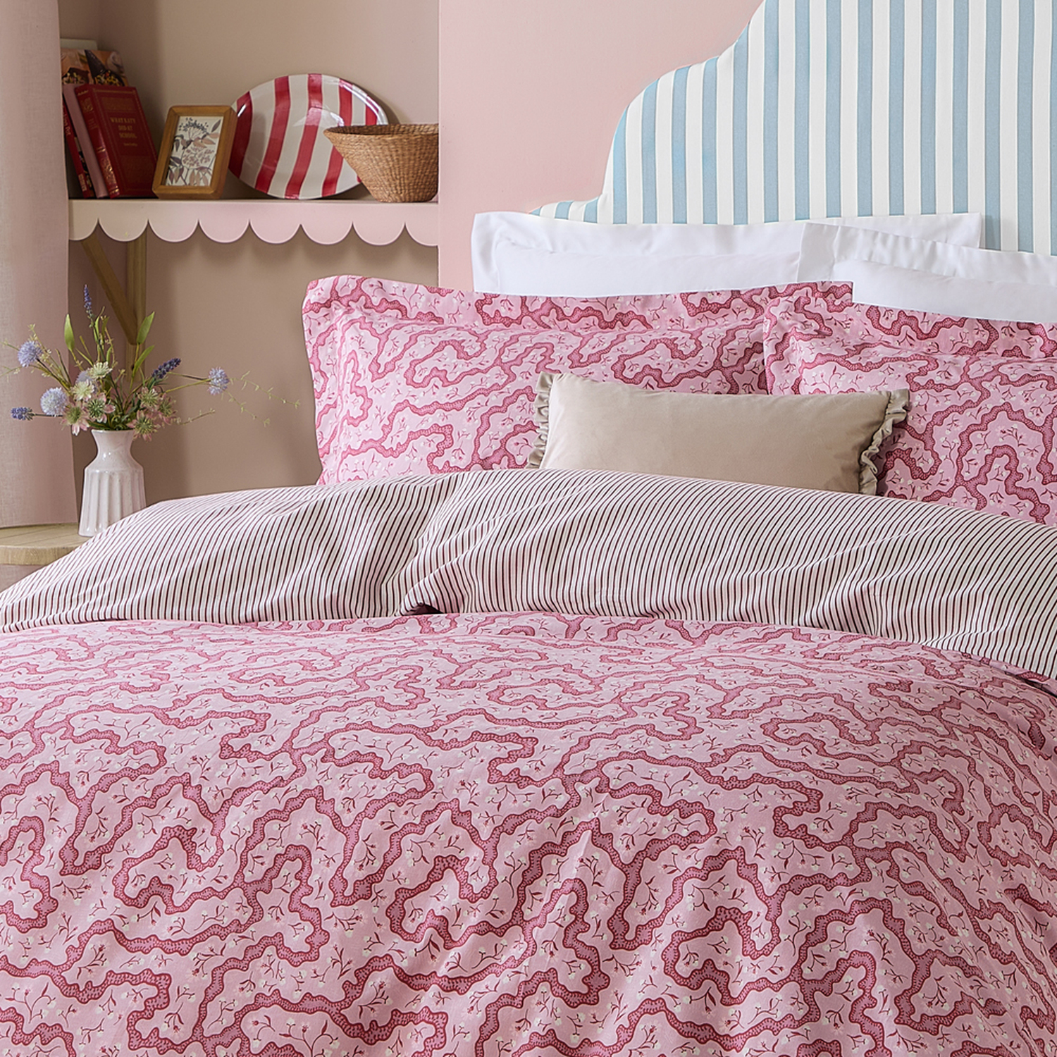 Brianna Floral Cotton Duvet Cover Set - Cherry Superking