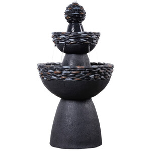 Outdoor Garden 3-Tier Pedestal Water Fountain, Stone Finish, Dark Grey