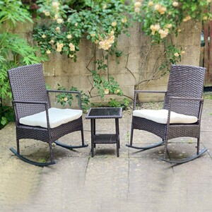3 Piece PE Wicker Rocking Chair Set