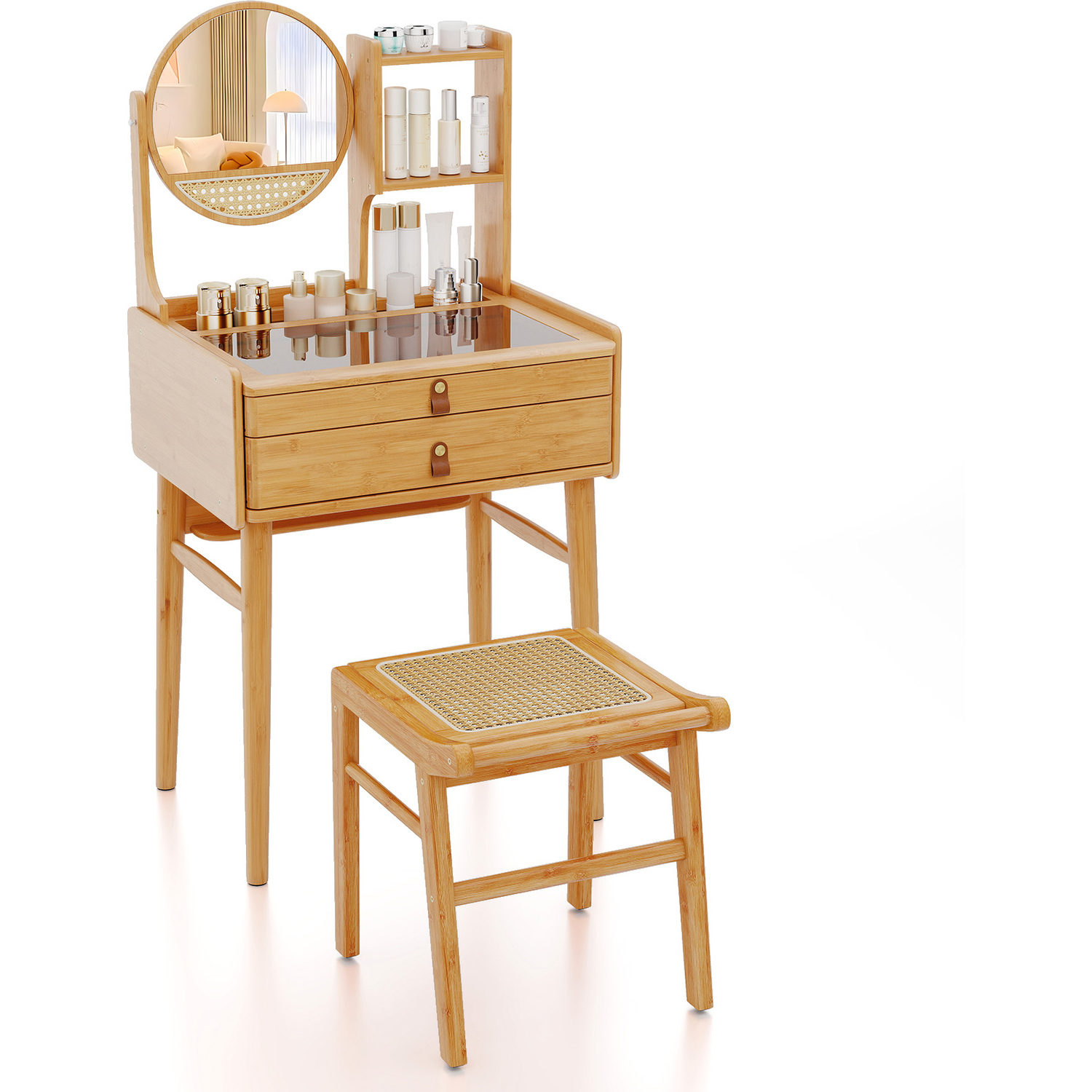 Small Vanity Desk With Mirror - Brown