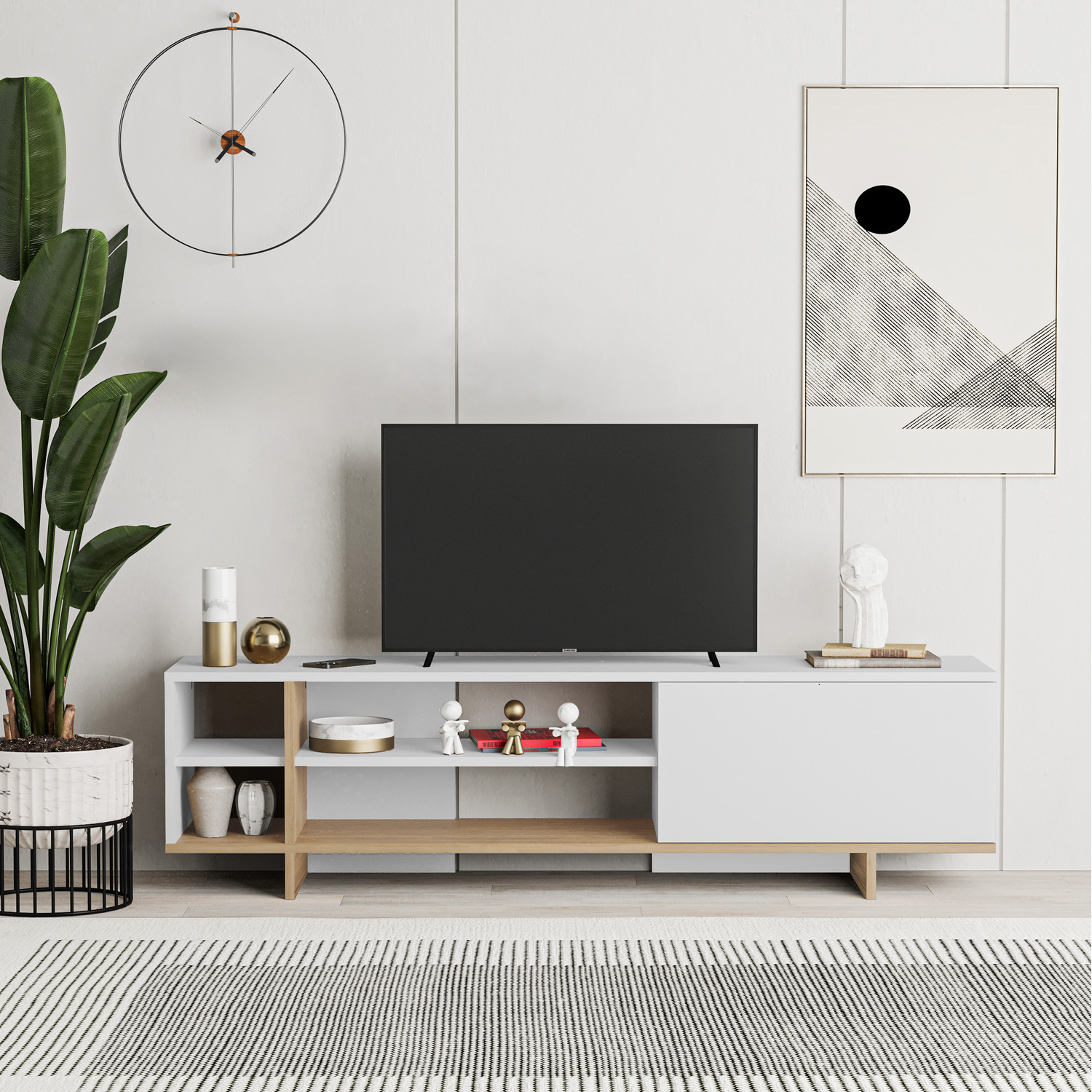 Decortie Stockton Tv Stand Low Media Unit Open Shelves - White