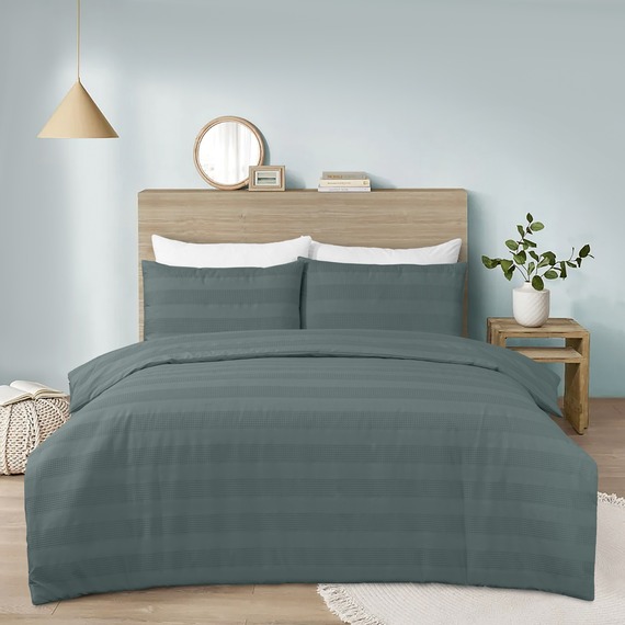 Waffle Stripe Duvet Cover Set Soft Polycotton Blend - Marley