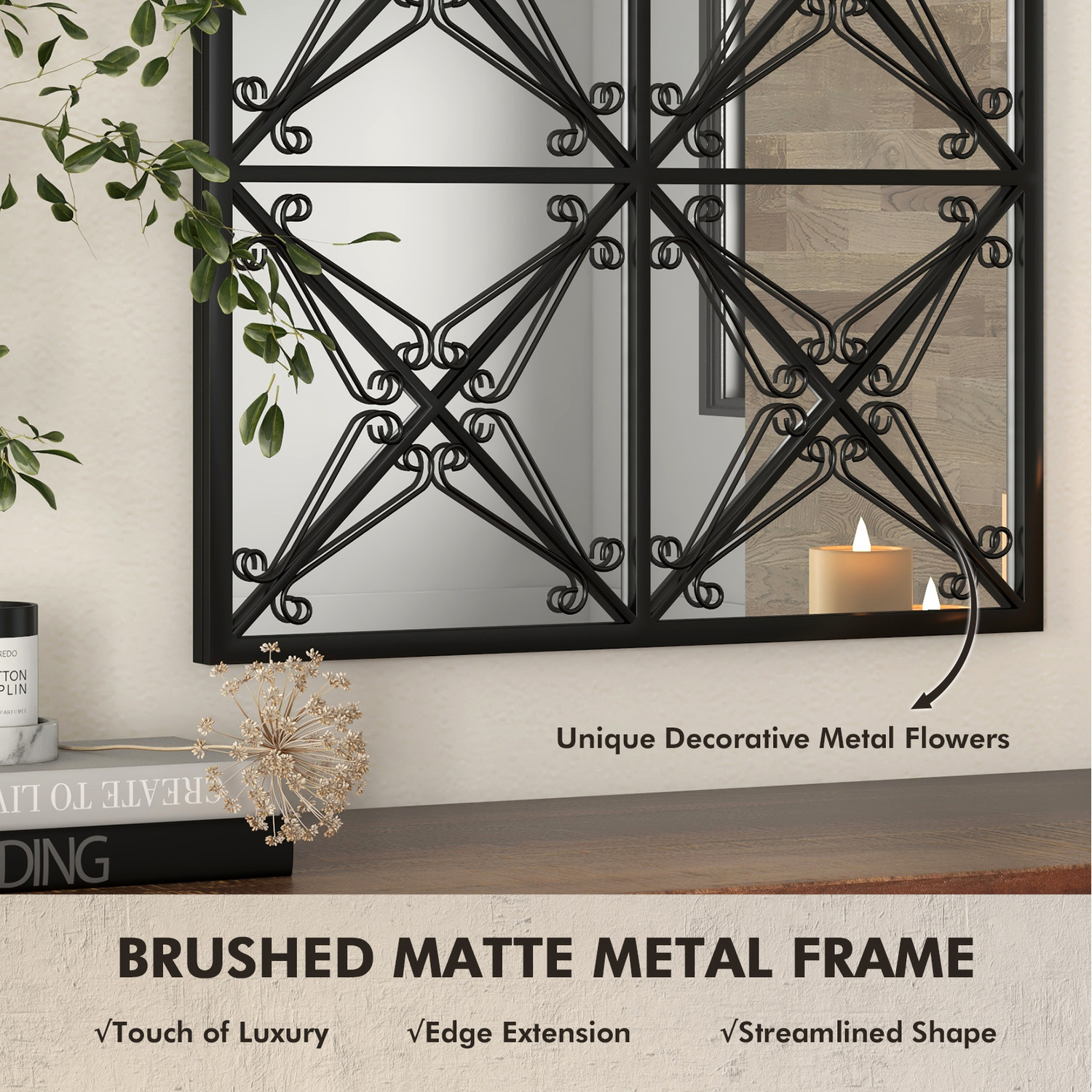 Arched Window Pane Mirror - Black