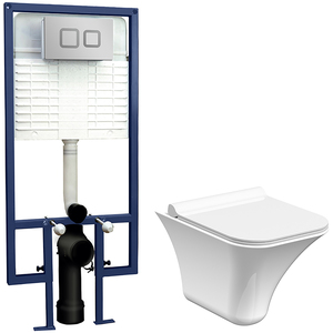 Wall Hung Toilet Pan Seat Concealed Cistern Push Button Plate, 355mm