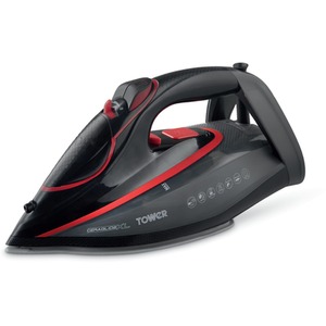 One Temp Steam Iron XL Sole Plate Red and Black
