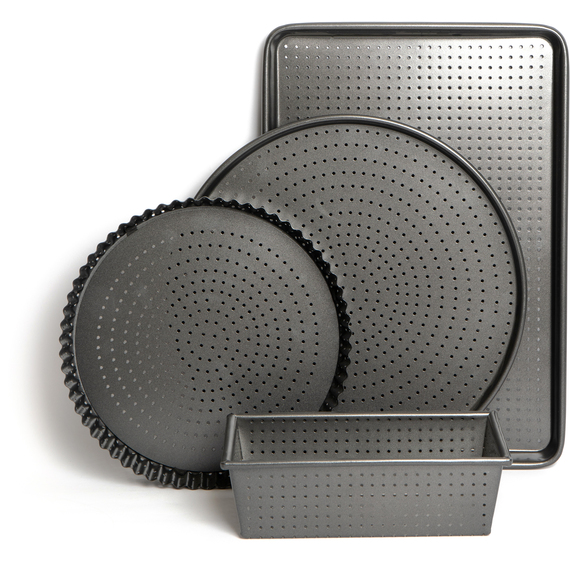 MasterClass 4pc Non-Stick Set Quiche Tin, Pizza Crisper, Loaf Pan  Tray