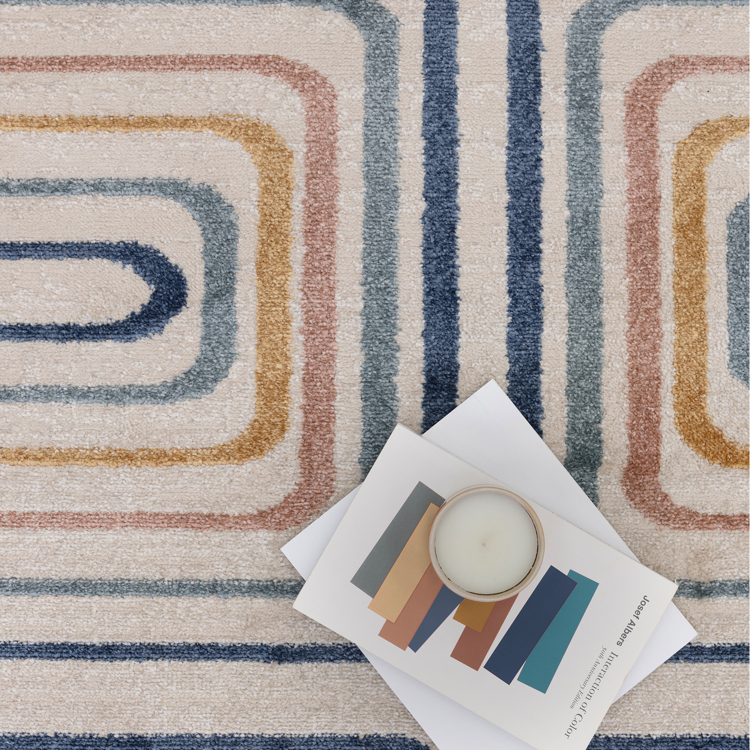 Pulse Border Rug Viva Geometric Pulse Natural Multi Living Area Rug