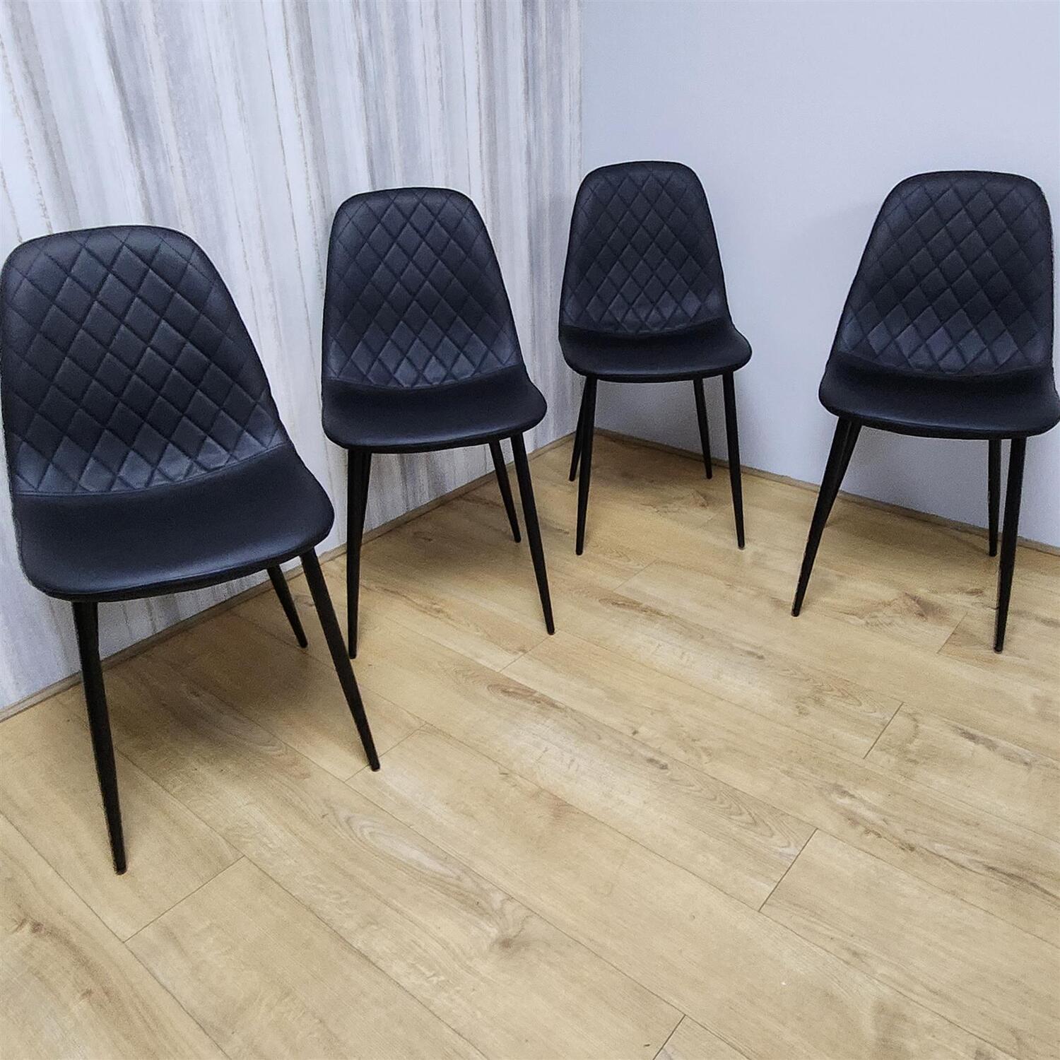 Kosy Koala Dark Grey Dining Table Set with 4 Black Gem Pattern Chairs