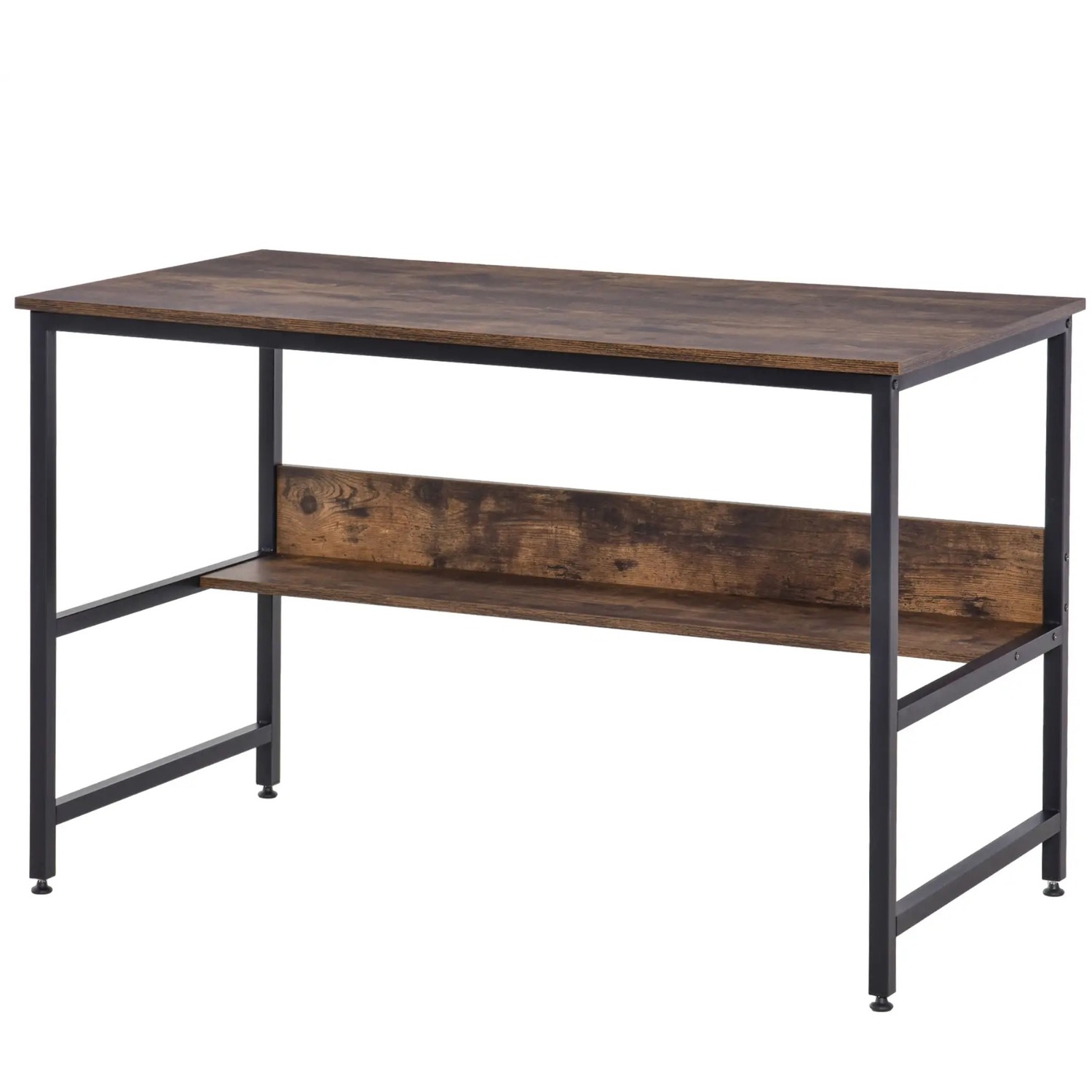 Industrial Rustic 2 Tier Computer Desk With Storage Shelf - Rustic Brown