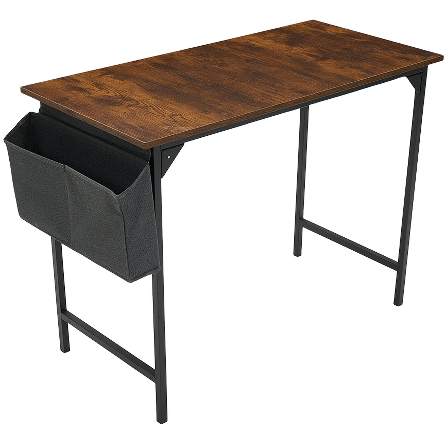 Home Office Desk With Side Storage Pocket And Hook - Brown Black