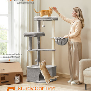 Cat Tree Tower, 48.5 x 48.5 x 140.7 cm, Cat Condo with Large Cave