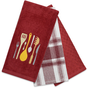 Embroideried 3pk Tea Towel Set Kitchen Utensils