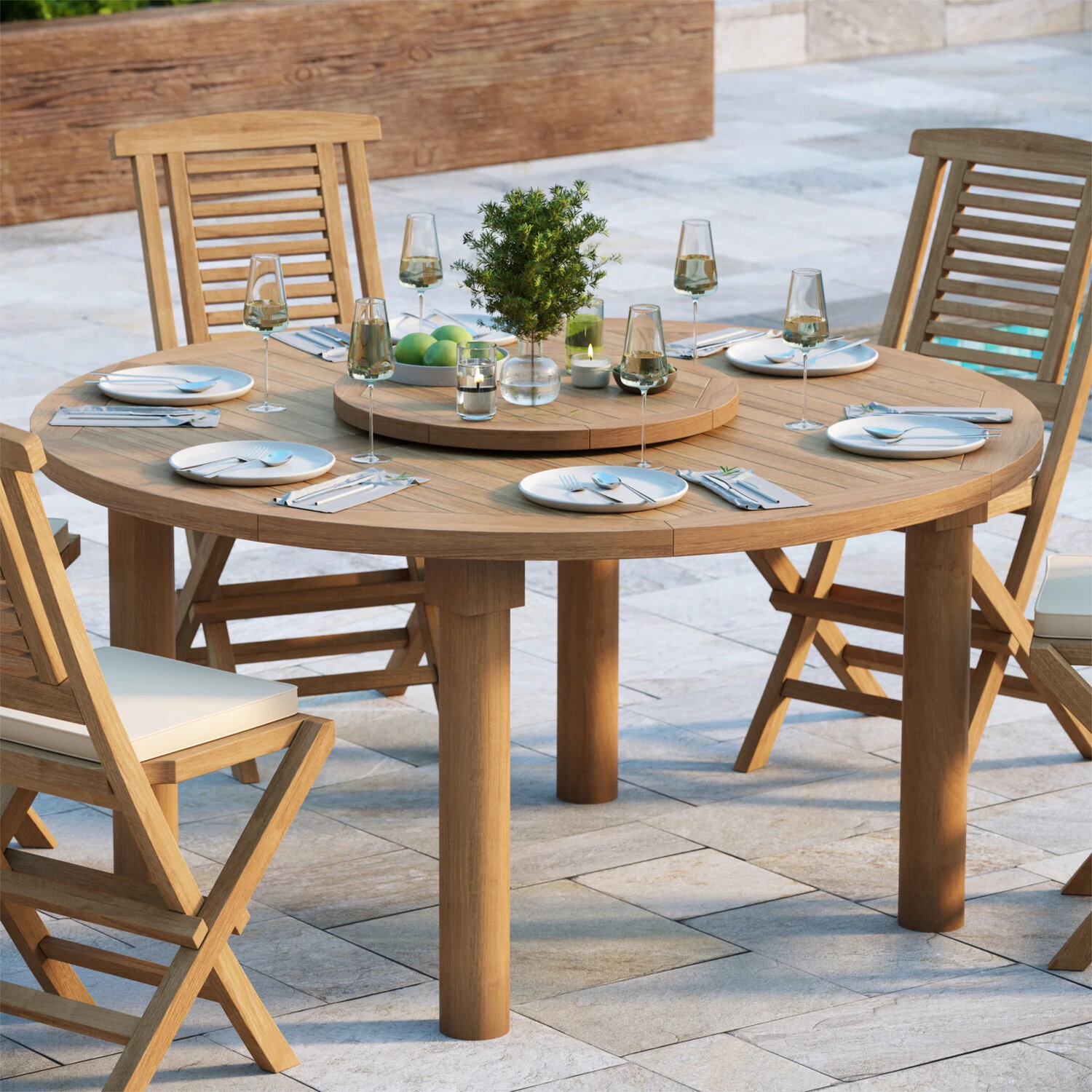 Altea Teak Garden Dining Table And 6 Seat Chair Set - Teak Green