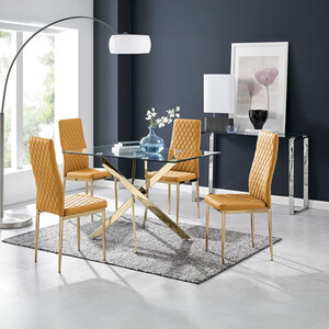 Leonardo Dining Table With Four Gold Leg Milan Chairs