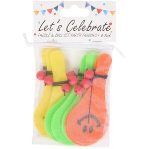 Pack of 8 Happy Paddle Ball Party Favours