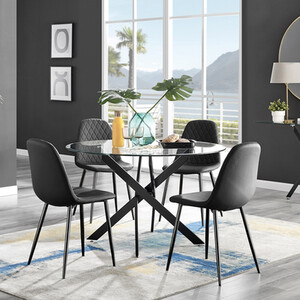 Novara Black Leg Round Glass Dining Table With Corona Black Leg Chairs