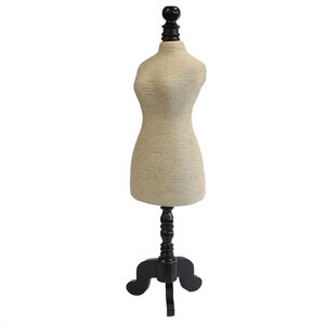 Natural Jewellery Display Mannequin on Wooden Stand Cream Rattan Effect