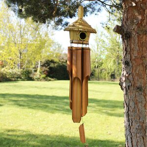 Large Round Seagrass Bird Box with Chimes - Garden Bird Shelter  Decor