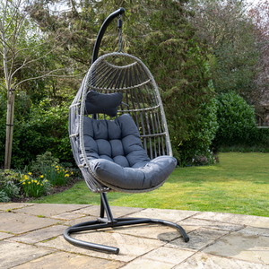 SHG Folding Rattan Hanging Egg Chair With Cushion