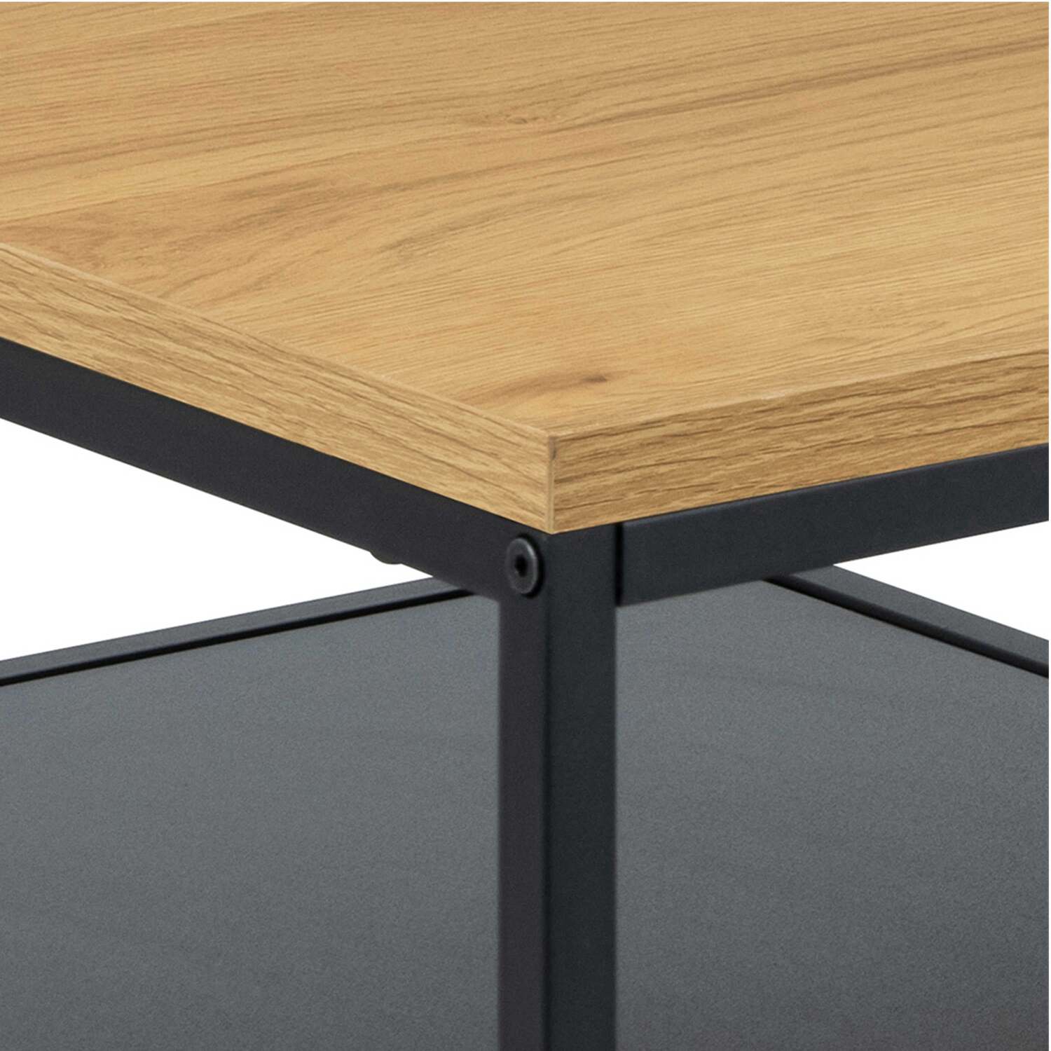 Wyld Haus Haslev Natural Oak-Effect Rectangular Coffee Table - Matt Black Steel Frame - Natural