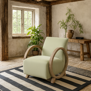 Aracaju Sage Velvet Armchair with Oak Ring Arms