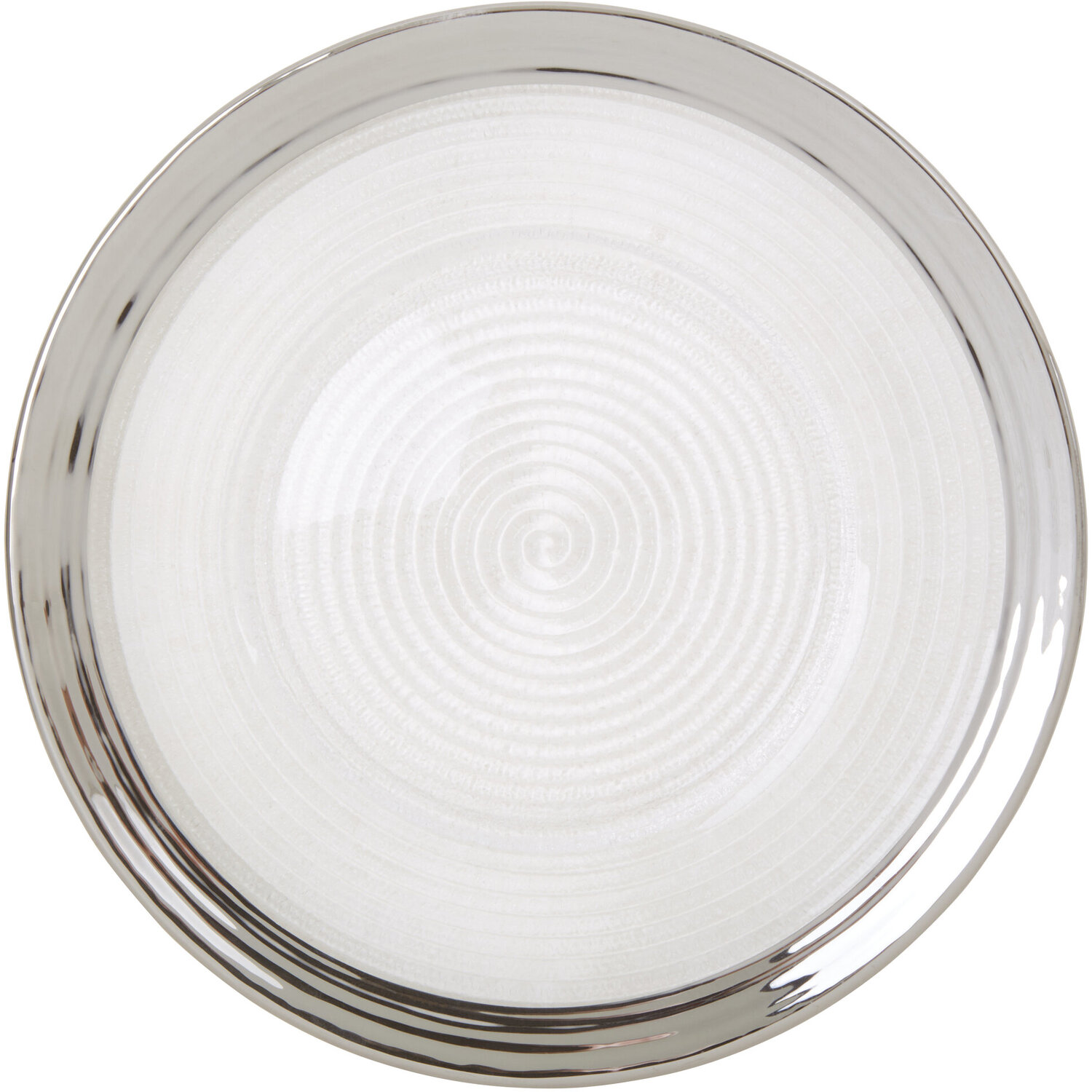 Ida Embossed Glass Dinner Plate With Silver Rim - Silver