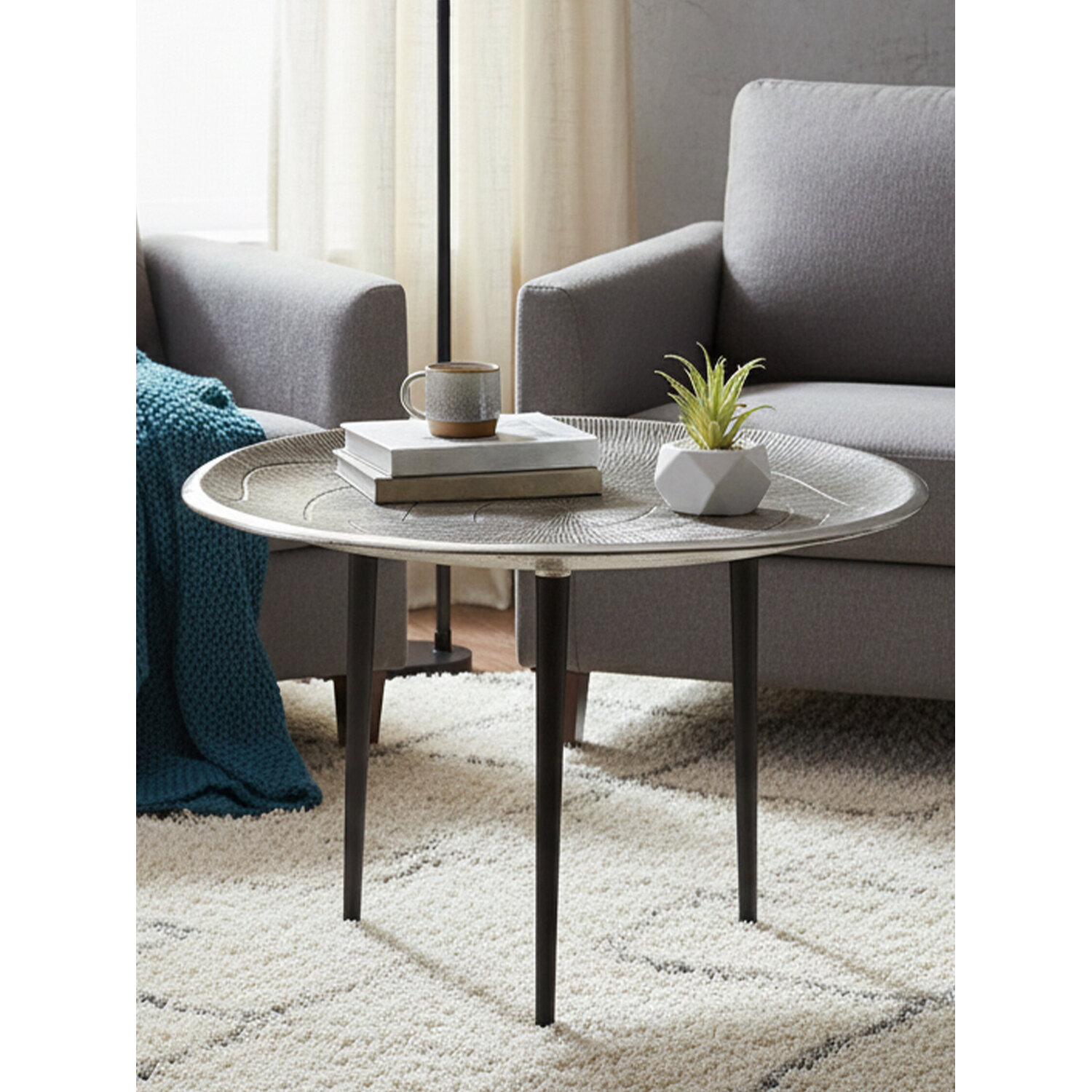 Silva Oak Effect Silver Top Coffee Table - Black