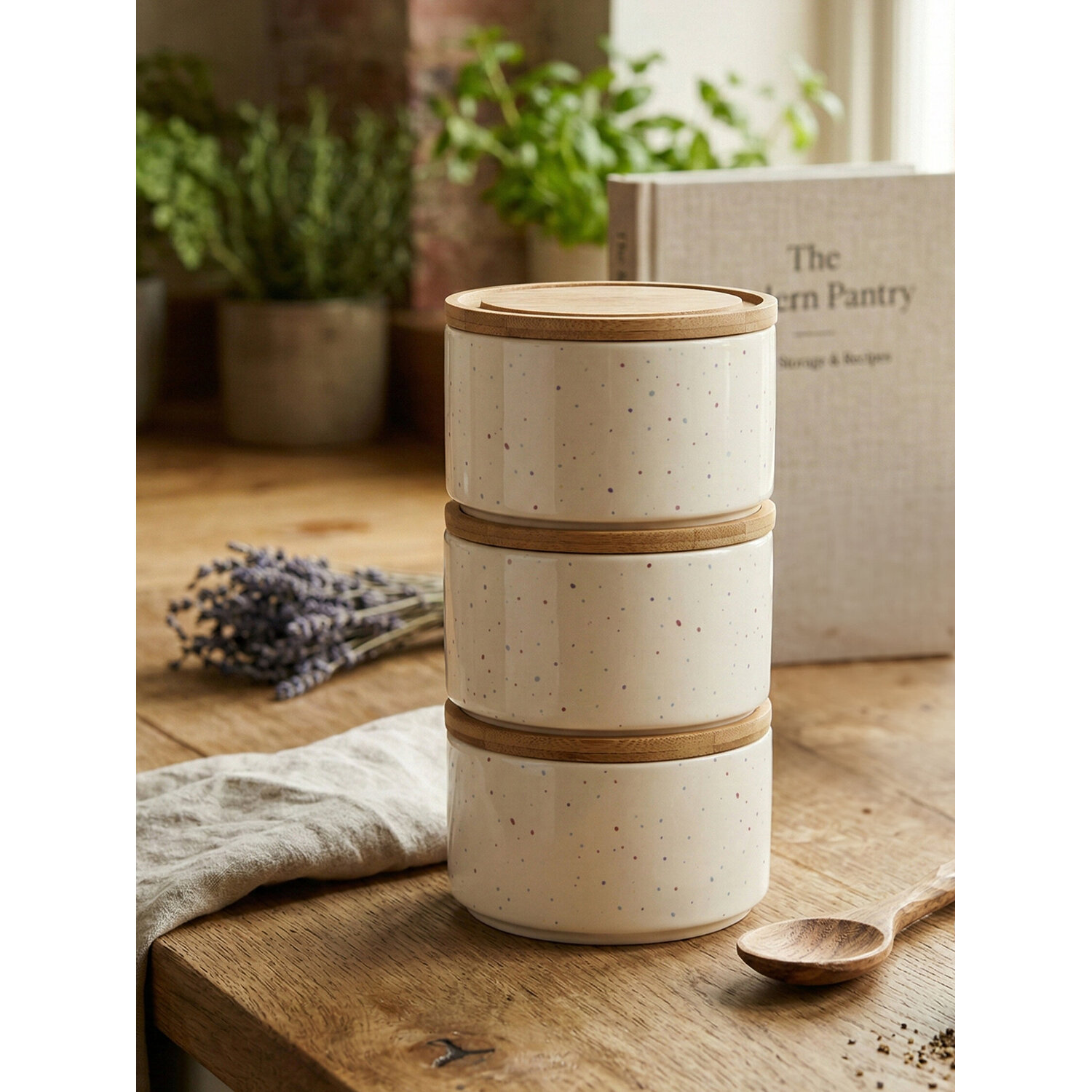 Fenwick Set of 3 Stackable Canisters - Cream