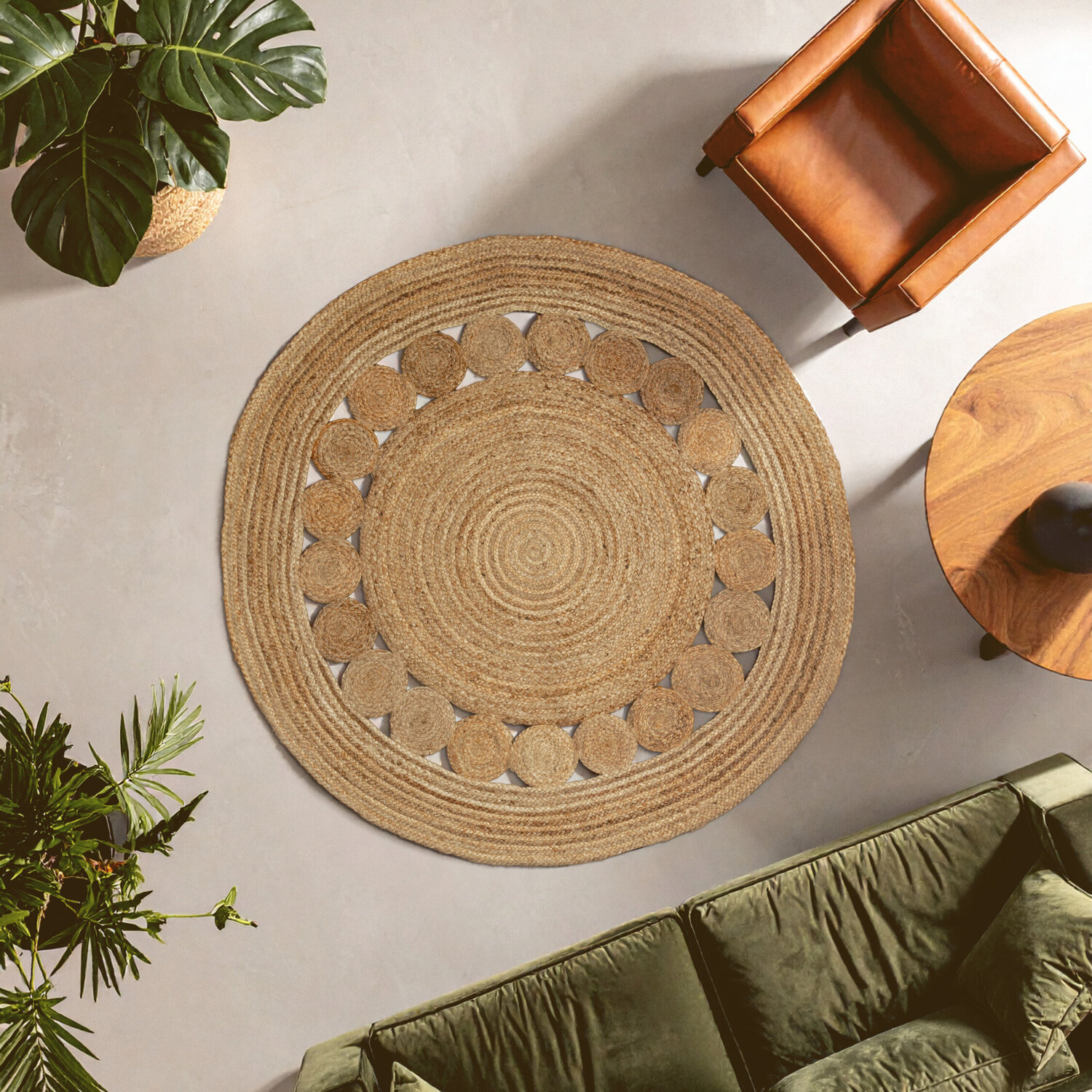 Bosie Demir Round Natural Jute Rug - Brown