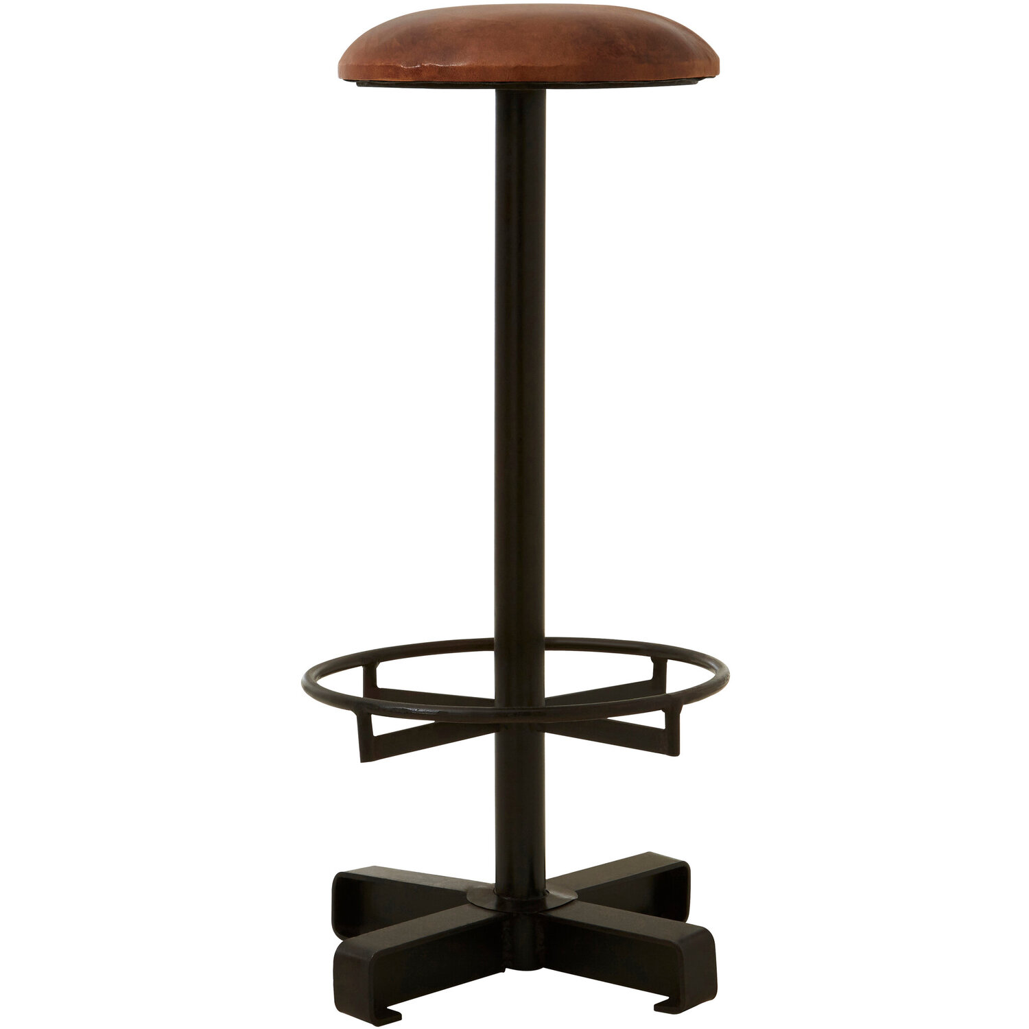 Buffalo Brown Leather Round Seat Bar Stool - Brown