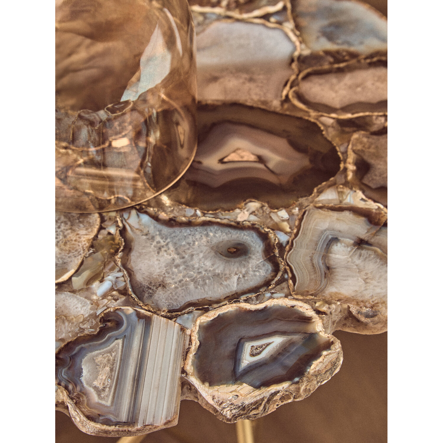 Jaipur Side Table with Agate Top - Gold