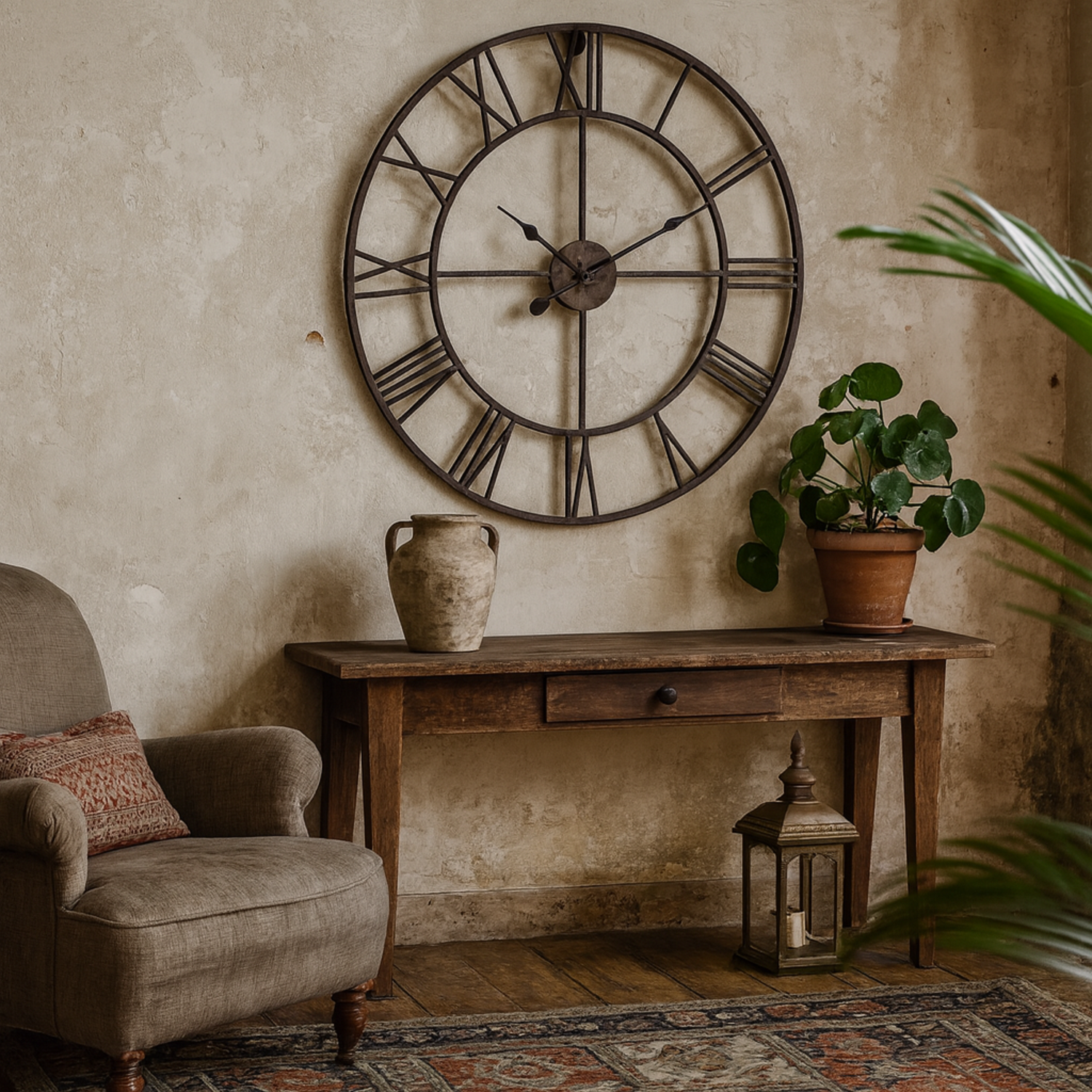 Minimalist Bronze Open Frame Wall Clock with Roman Numerals - Bronze