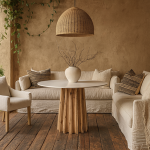 Parnaiba Round Dining Table Top Natural Fluted Acacia Base