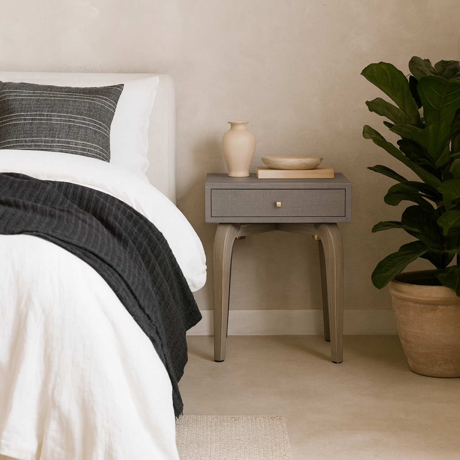 Cordoba Taupe Bedside Table with Drawer and Brass Accent - Taupe