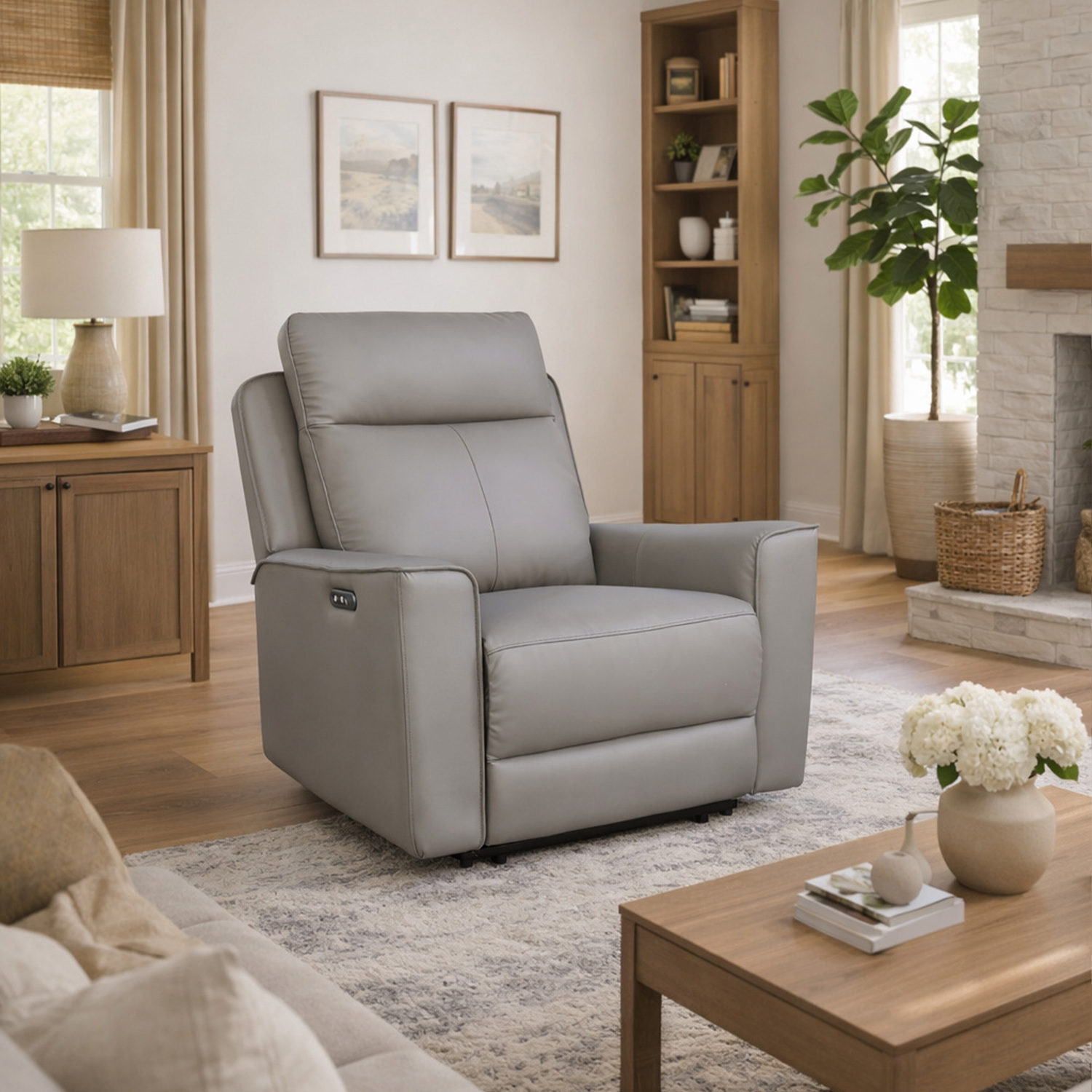 Aspire Rivington Real Leather Power Recliner Armchair With Usb Charging - Slate