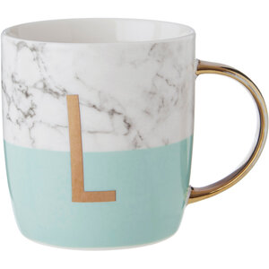 Frosted Deco Marble Effect and Pastel Green Monogram Mug, L