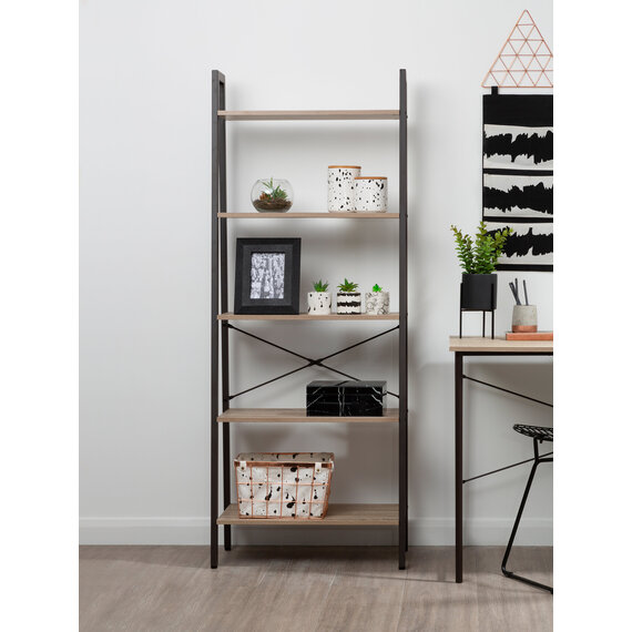 Bradbury Five Tier Grey Oak Veneer Ladder Shelf Unit