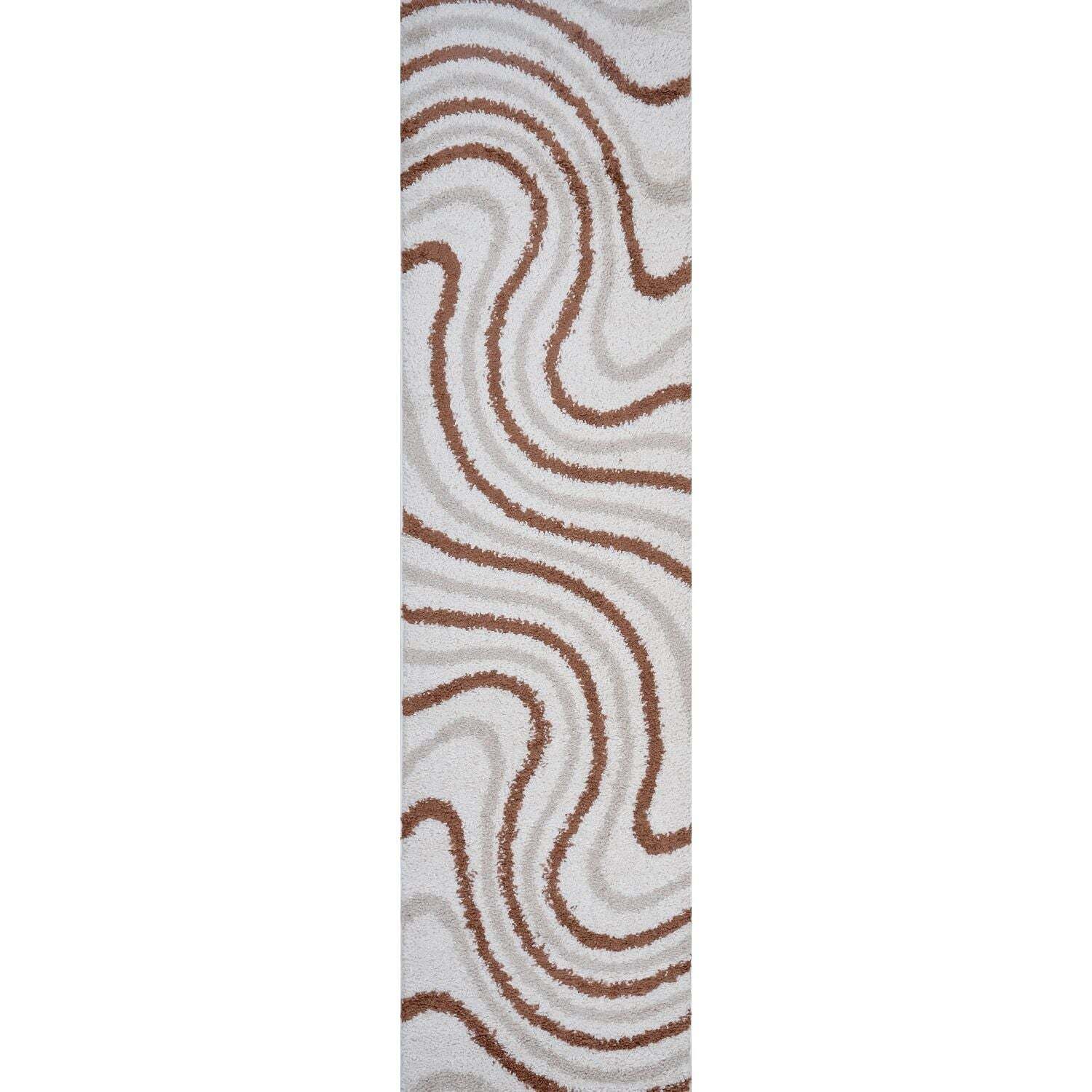 THE RUGS Moodi Wavy Design Shaggy Soft High Pile Living Room Rug & Runner in Terracotta | Size: 80cm x 300cm - Image 3
