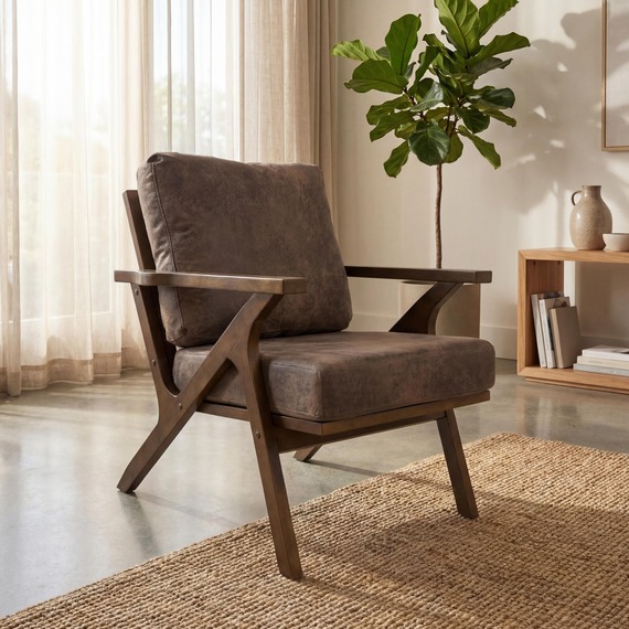 Bromley Rustic Suede Effect Armchair  Walnut Rubberwood Frame