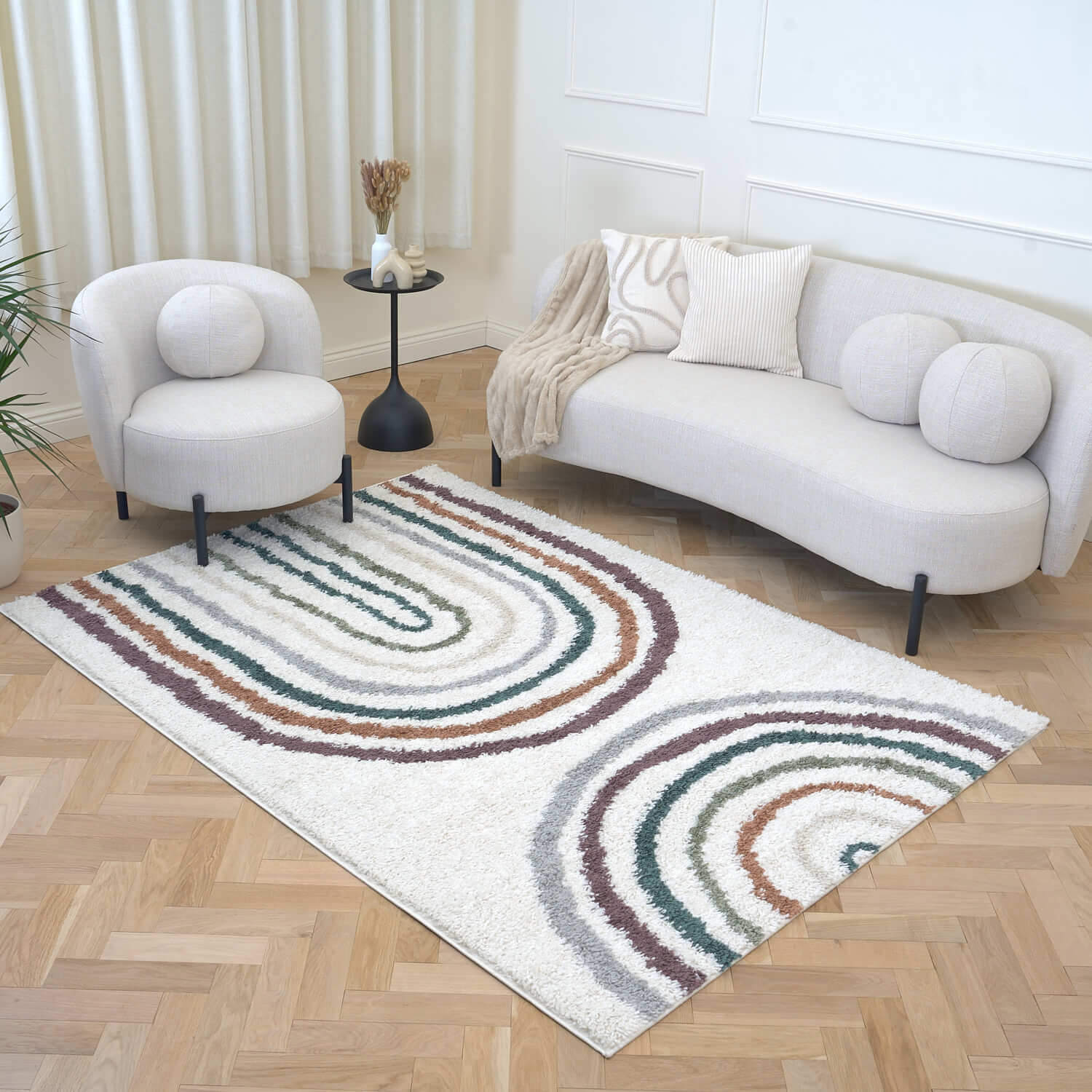 THE RUGS Moodi Rainbow Design Shaggy Soft High Pile Living Room Rug Runner | Size: 200cm x 290cm - Image 3