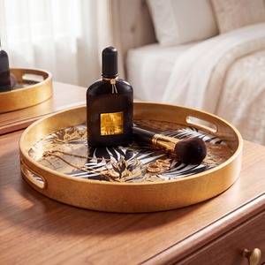 Round Tropical Pineapple Mirrored Serving Tray