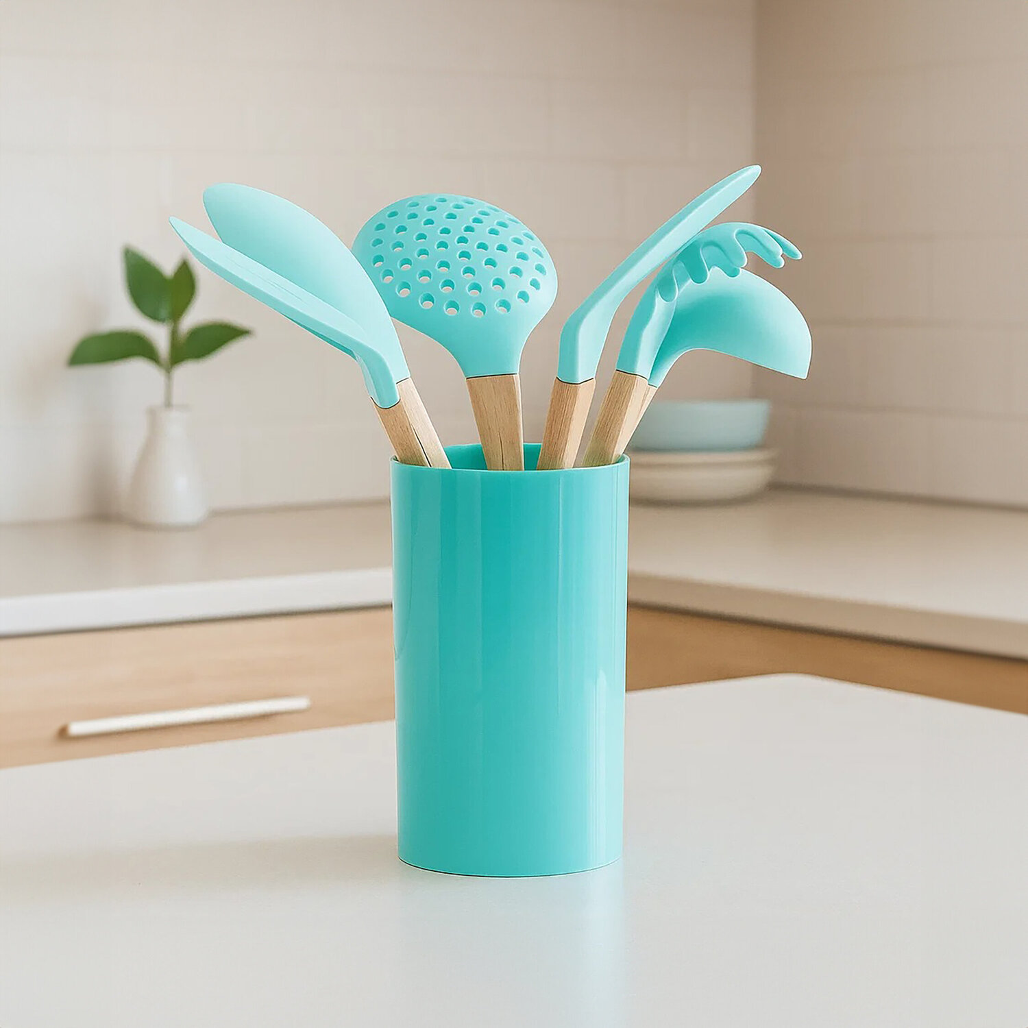 Zing 7 Piece Utensil Set in Pastel Green - Blue