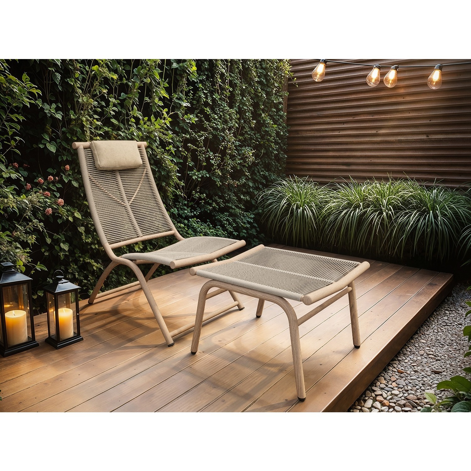 Solace+Co Esen Garden Lounge Chair With Footstool Beige - Beige