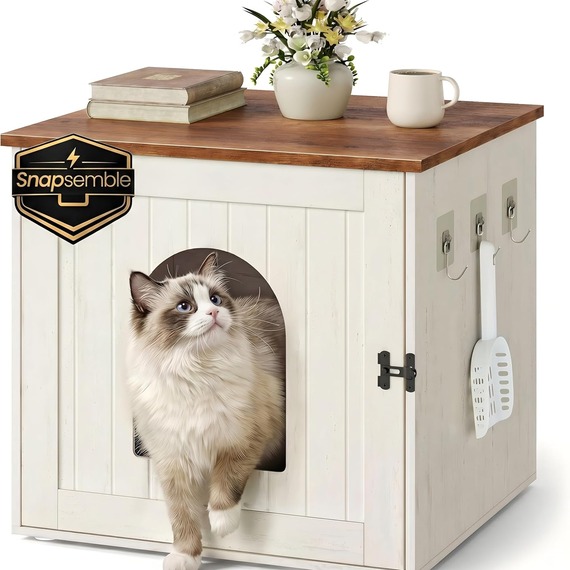 SONGMICS HOME Rustic White and Honey Brown Litter Box