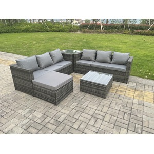 Rattan 7 Seater Corner Sofa Set Coffee Tables Stool