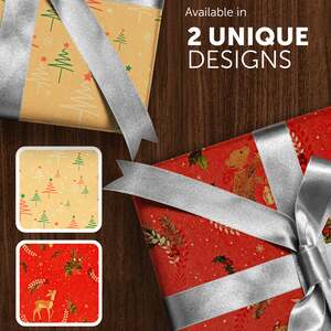 KRAFT & CO 2 Pack Christmas Kraft Wrapping Paper Rolls - 44.5cm x 25m