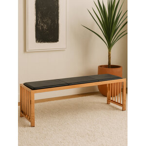 Novara Black Leather and Rose Gold Finish Bench