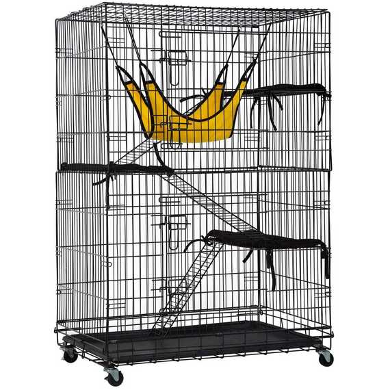 PawHaven Large 3 Tier Foldable Cat Cage with Hammock Climbing Ladder and Wheels